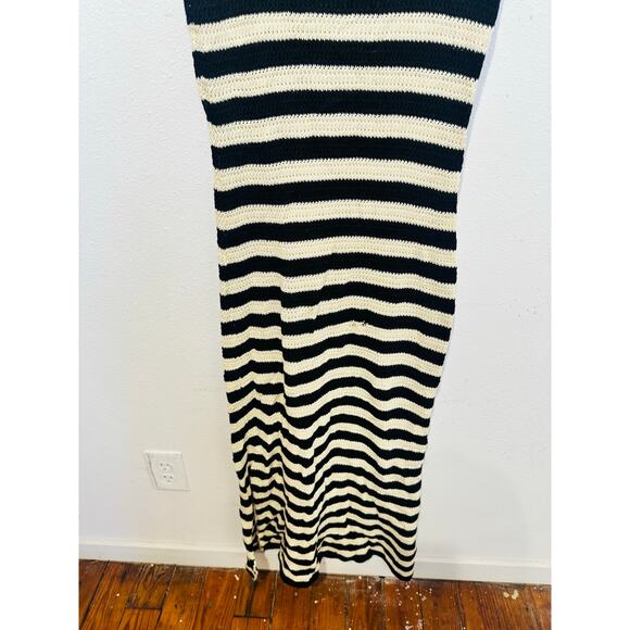 JASON WU Black White Striped Knit Boat Neck Vacay Maxi Dress Size Medium - Picture 5 of 12